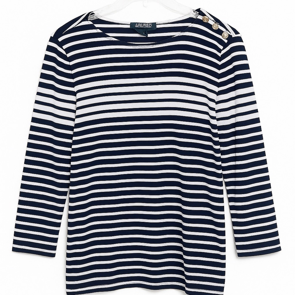 Ralph Lauren Navy and White Striped Long Sleeve Top size XL - Picture 1 of 4